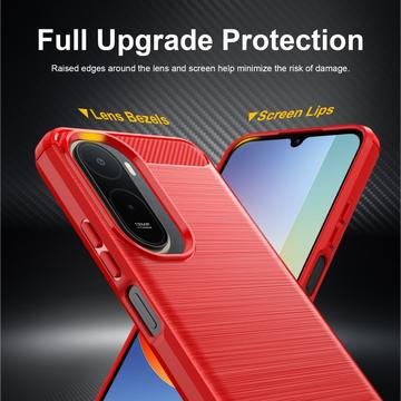 Xiaomi Redmi 15a/R70/R70m Børstet TPU Cover - Karbonfiber - rød