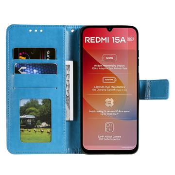 Xiaomi Redmi 15a Mandala Etui med Pung med håndledsrem - Blå
