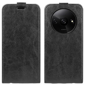 Xiaomi Redmi A3 Vertikal Flip Taske med Kortholder - Sort