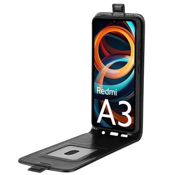 Xiaomi Redmi A3 Vertikal Flip Taske med Kortholder - Sort