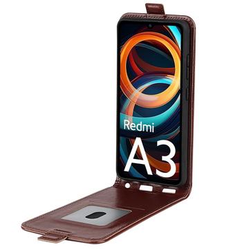 Xiaomi Redmi A3 Vertikal Flip Taske med Kortholder - Brun