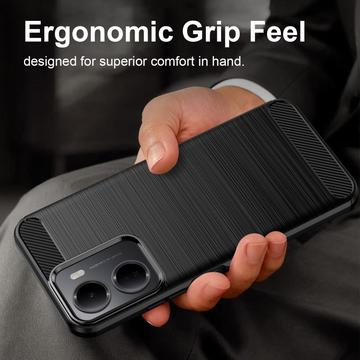 Xiaomi Redmi A7 Pro Børstet TPU Cover - Karbonfiber - Sort