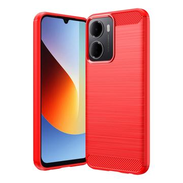 Xiaomi Redmi A7 Pro Børstet TPU Cover - Karbonfiber - rød