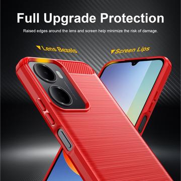 Xiaomi Redmi A7 Pro Børstet TPU Cover - Karbonfiber - rød