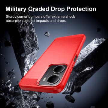 Xiaomi Redmi A7 Pro Børstet TPU Cover - Karbonfiber - rød