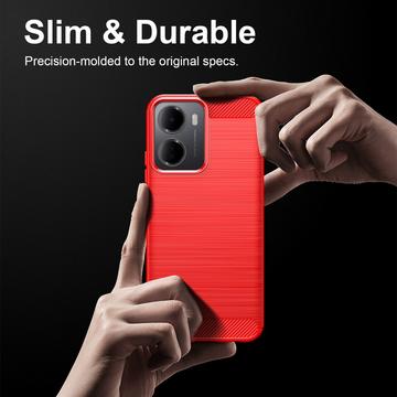 Xiaomi Redmi A7 Pro Børstet TPU Cover - Karbonfiber - rød