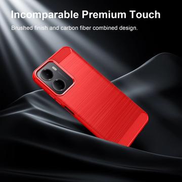 Xiaomi Redmi A7 Pro Børstet TPU Cover - Karbonfiber - rød