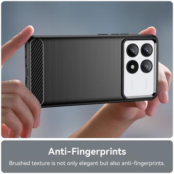 Xiaomi Redmi K70/K70 Pro/Poco F6 Pro Børstet TPU Cover - Karbonfiber - Sort