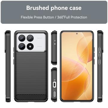 Xiaomi Redmi K70/K70 Pro/Poco F6 Pro Børstet TPU Cover - Karbonfiber - Sort