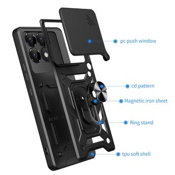 Xiaomi Redmi K70/K70 Pro/Poco F6 Pro Roterende Ring Hybrid Cover med Kameraskjold - Sort