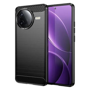 Xiaomi Redmi K80/Poco F7 Pro Børstet TPU Cover - Karbonfiber - Sort