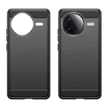 Xiaomi Redmi K80/Poco F7 Pro Børstet TPU Cover - Karbonfiber - Sort