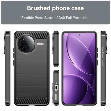 Xiaomi Redmi K80/Poco F7 Pro Børstet TPU Cover - Karbonfiber - Sort