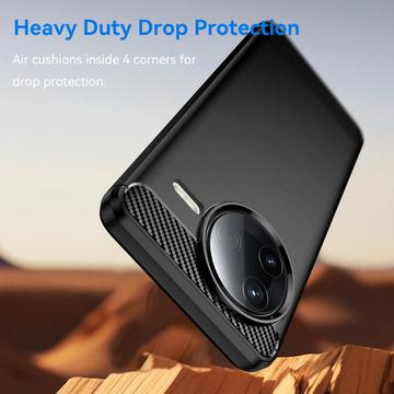 Xiaomi Redmi K80/Poco F7 Pro Børstet TPU Cover - Karbonfiber - Sort