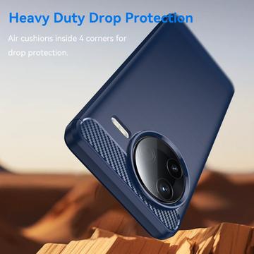 Xiaomi Redmi K80/Poco F7 Pro Børstet TPU Cover - Karbonfiber - Blå