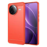 Xiaomi Redmi K80/Poco F7 Pro Børstet TPU Cover - Karbonfiber - Rød