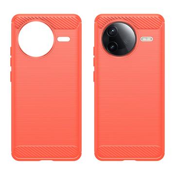 Xiaomi Redmi K80/Poco F7 Pro Børstet TPU Cover - Karbonfiber - Rød