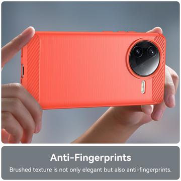 Xiaomi Redmi K80/Poco F7 Pro Børstet TPU Cover - Karbonfiber - Rød