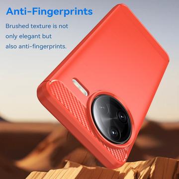 Xiaomi Redmi K80 Pro/Poco F7 Ultra Børstet TPU Cover - Karbonfiber - Rød
