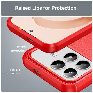 Xiaomi Redmi K90/Poco F8 Pro Børstet TPU Cover - Karbonfiber - rød