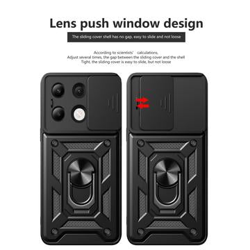 Xiaomi Redmi Note 13 4G Roterende Ring Hybrid Cover med Kameraskjold - Sort