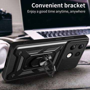 Xiaomi Redmi Note 13 4G Roterende Ring Hybrid Cover med Kameraskjold - Sort