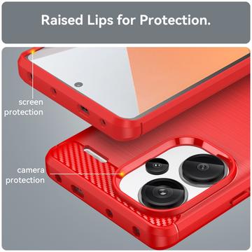 Xiaomi Redmi Note 13 Pro+ Børstet TPU Cover - Karbonfiber - Rød