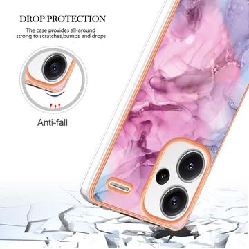 Xiaomi Redmi Note 13 Pro+ Marmormønster Galvaniseret IMD TPU Cover - Blå / Pink