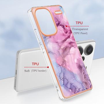 Xiaomi Redmi Note 13 Pro+ Marmormønster Galvaniseret IMD TPU Cover - Blå / Pink