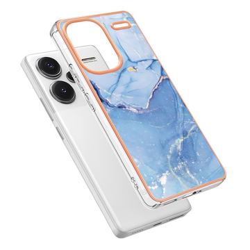 Xiaomi Redmi Note 13 Pro+ Marmormønster Galvaniseret IMD TPU Cover - Blå