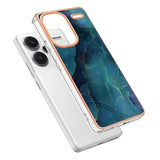 Xiaomi Redmi Note 13 Pro+ Marmormønster Galvaniseret IMD TPU Cover - Grøn