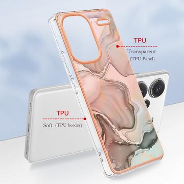 Xiaomi Redmi Note 13 Pro+ Marmormønster Galvaniseret IMD TPU Cover - Pink