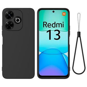 Xiaomi Redmi Note 13R/Redmi 13/Poco M6 4G Liquid Silikone Cover med Strop - Sort