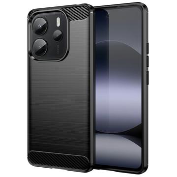 Xiaomi Redmi Note 14 4G Børstet TPU Cover - Karbonfiber - Sort