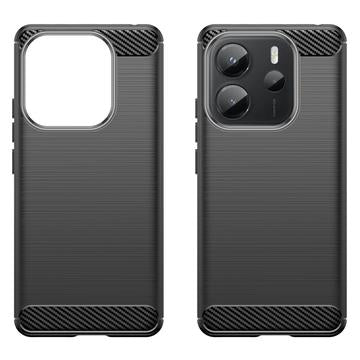 Xiaomi Redmi Note 14 4G Børstet TPU Cover - Karbonfiber - Sort