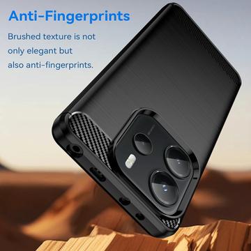 Xiaomi Redmi Note 14 4G Børstet TPU Cover - Karbonfiber - Sort