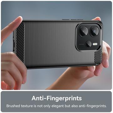 Xiaomi Redmi Note 14 4G Børstet TPU Cover - Karbonfiber - Sort