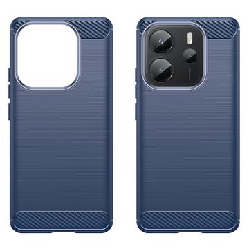 Xiaomi Redmi Note 14 4G Børstet TPU Cover - Karbonfiber - Blå