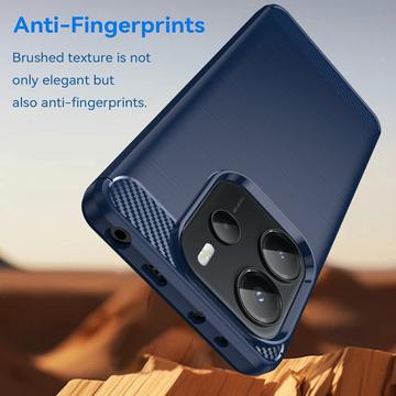 Xiaomi Redmi Note 14 4G Børstet TPU Cover - Karbonfiber - Blå