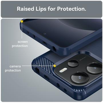 Xiaomi Redmi Note 14 4G Børstet TPU Cover - Karbonfiber - Blå