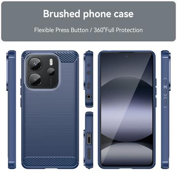 Xiaomi Redmi Note 14 4G Børstet TPU Cover - Karbonfiber - Blå