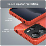 Xiaomi Redmi Note 14 4G Børstet TPU Cover - Karbonfiber - Rød
