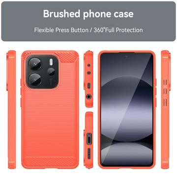 Xiaomi Redmi Note 14 4G Børstet TPU Cover - Karbonfiber - Rød