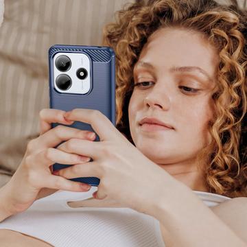 Xiaomi Redmi Note 14 Børstet TPU Cover - Karbonfiber - Blå
