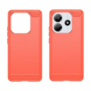 Xiaomi Redmi Note 14 Børstet TPU Cover - Karbonfiber - Rød