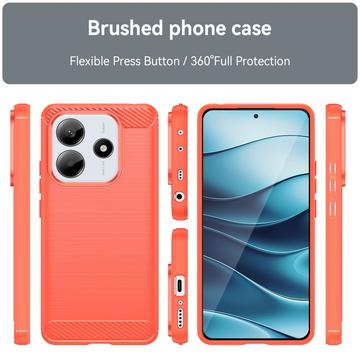 Xiaomi Redmi Note 14 Børstet TPU Cover - Karbonfiber - Rød