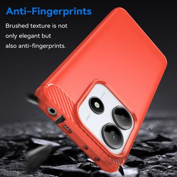 Xiaomi Redmi Note 14 Børstet TPU Cover - Karbonfiber - Rød
