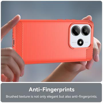 Xiaomi Redmi Note 14 Børstet TPU Cover - Karbonfiber - Rød