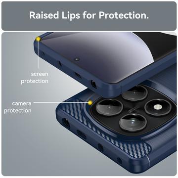Xiaomi Redmi Note 14 Pro 4G Børstet TPU Cover - Karbonfiber - Blå