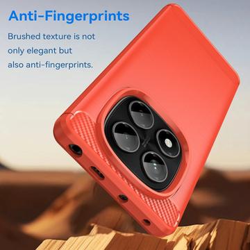 Xiaomi Redmi Note 14 Pro 4G Børstet TPU Cover - Karbonfiber - Rød